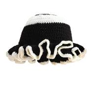 Solid Color Hand Knitted Knit Hat In With Hollowed Out And Ruffled Design Bucket Shaped Fisherman's(2Black1White)