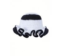 Solid Color Hand Knitted Knit Hat In With Hollowed Out And Ruffled Design Bucket Shaped Fisherman's(2White1Black)