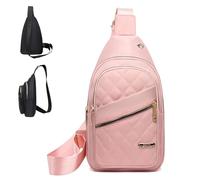 Solid Color Quilted Fanny Pack, Simple Ladies Chest Bag, Women's Fashion Casual Shoulder Crossbody Bags (Pink)