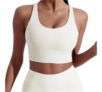 Solid Color Women Cross Back Fitness Sport Bra High Strength Tight Top Comprehensive Training Gym Yoga Underwear with Chest Pad pour Fitness Course Jogging(White,M)