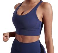 Solid Color Women Cross Back Fitness Sport Bra High Strength Tight Top Comprehensive Training Gym Yoga Underwear with Chest Pad pour Fitness Course Jogging(Dark Blue,M)