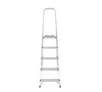 hjh OFFICE 801100 Solid III Escabeau Pliant en Aluminium avec 5 marches et Barre de sécurité Charge Max. 150 kg Argenté