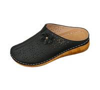 Solid Mules Heel Sandals Open Toe Slip On Casual Summer Shoes (Black, 41)