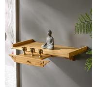 Solid Nanmu Bamboo Wall Mount Buddhist Altar, étiquette sculptée de sanctuaire avec tiroir de Sortie pour Guan YU Guanyin Buddha Statue Home Worship Meditation Space Saver Natural 23.6 inch Longueur