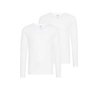 !Solid SDBasil Homme T-Shirt à Manches Longues Basic en Pack de 2 ou 3 avec col en V en Pack de 2 Mélange de Coton Slim Fit, Taille:2XL, Couleur:White (0001)