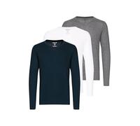 Solid SDBasil Homme T-Shirt à Manches Longues T-Shirt Basique en Pack de 2 ou 3 avec col en V Mélange de Coton Slim Fit, Taille:3XL, Couleur:3er-Box-1
