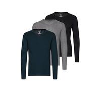 Solid SDBasil Homme T-Shirt à Manches Longues T-Shirt Basique en Pack de 2 ou 3 avec col en V Mélange de Coton Slim Fit, Taille:3XL, Couleur:3er-Box-4