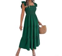 Solid Square Neck Maxi Dress Women Ruffle Shoulder | Square neckline, ruffle shoulder detail, solid color design, flattering A-line cut, vacation ready