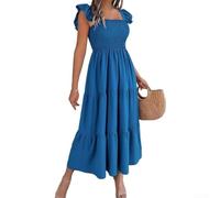 Solid Square Neck Maxi Dress Women Ruffle Shoulder | Square neckline, ruffle shoulder detail, solid color design, flattering A-line cut, vacation ready