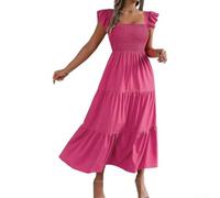Solid Square Neck Maxi Dress Women Ruffle Shoulder | Square neckline, ruffle shoulder detail, solid color design, flattering A-line cut, vacation ready