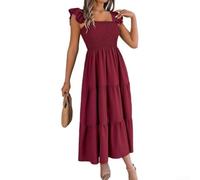 Solid Square Neck Maxi Dress Women Ruffle Shoulder | Square neckline, ruffle shoulder detail, solid color design, flattering A-line cut, vacation ready