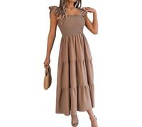 Solid Square Neck Maxi Dress Women Ruffle Shoulder | Square neckline, ruffle shoulder detail, solid color design, flattering A-line cut, vacation ready