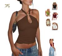 Solid Tie Camis Top,Spaghetti Halter Tank V Neck Backless Shirt,Summer Sexy Sleeveless Going Out Halter Tops with Metal Ring