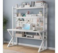 Solid Wood Computer Desk with Storage Shelves Pegboard and Large Writing Workstation Table for Modern Home Office (31" W x 69" H x 23.6" D White)