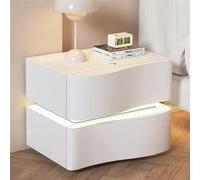 Solid Wood Nightstand, Leather Bedside Table with LED Tubes, Modern Bedroom Nightstand, Side Table,with Drawer(White,2)