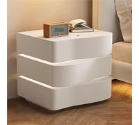 Solid Wood Nightstand, Leather Bedside Table with LED Tubes, Modern Bedroom Nightstand, Side Table,with Drawer(White,3)