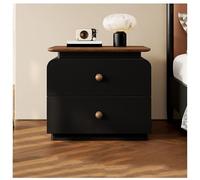 Solid Wood Nightstand with 2 Drawers, Mid-Century Modern Bedside Table End Table, Round Ball Handle Night Stand for Bedroom, Living Room, Apartment(Black,45cm17.7in)