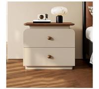 Solid Wood Nightstand with 2 Drawers, Mid-Century Modern Bedside Table End Table, Round Ball Handle Night Stand for Bedroom, Living Room, Apartment(Milk Tea Color,45cm17.7in)
