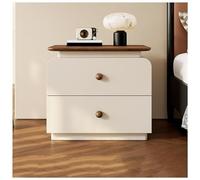 Solid Wood Nightstand with 2 Drawers, Mid-Century Modern Bedside Table End Table, Round Ball Handle Night Stand for Bedroom, Living Room, Apartment(Off White,40cm/15.7in)