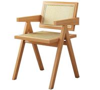 Solid Wood Office Chair - Retro Rattan Dining Chair - Leisure Seat for Home Office Balcony Bedroom Stylish & Comfortable Design