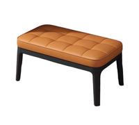 Solid Wood Ottoman Shoe Bench, Modern Leather Shoe Bench with 2 Tier Storage, for Entry, Hallway, Living Room, Bedroom, Walk-in Closet(Black - Orange,52cm/20.47in)