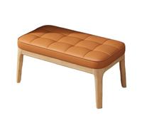 Solid Wood Ottoman Shoe Bench, Modern Leather Shoe Bench with 2 Tier Storage, for Entry, Hallway, Living Room, Bedroom, Walk-in Closet(Yellow - Orange,72cm/28.35in)