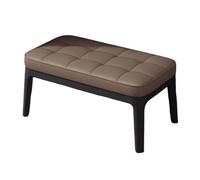 Solid Wood Ottoman Shoe Bench, Modern Leather Shoe Bench with 2 Tier Storage, for Entry, Hallway, Living Room, Bedroom, Walk-in Closet(Black - Brown,52cm/20.47in)