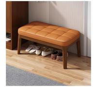 Solid Wood Ottoman Shoe Bench, Modern Leather Shoe Bench with 2 Tier Storage, for Entry, Hallway, Living Room, Bedroom, Walk-in Closet(Brown - Orange,72cm/28.35in)