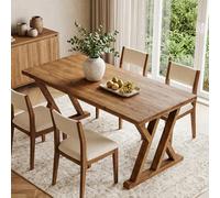 Solid Wood Rectangular Dining Table 63x31.5in Kitchen Table for 6 People