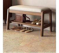 Solid Wood Shoe Bench, 2-Tier Wooden Storage, Mid-Century Modern Shoe Bench Rack, Faux Leather Cushion,for Entryway Hallway Living Room(Peach Colored,80cm)