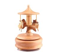 Solide Boîte à Musique en Bois Boîtes à Musique en Bois Merry-go-Round Boîte à Musique de Noël Cadeaux d'anniversaire pour Enfants Bébé Toddle Carousel Design