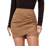 Solide Demi-robe d'hiver plissée Irrégulière Fermeture éclair Courte Robe Frontière Femmes Robe, kaki, S