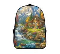 solide et robuste sac d'école voyage pour adolescent et adulte petit pont et eau courante sacs dos imprimé 3d 2 compartiment chalet de montagne unisexe sac à dos-16,pour l'école les voyages affaires