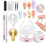 Solide Gel 3D Nail Art BISHENGYF: Clair Faux Ongle Glue 30g, Gel Ongle 3D Sculptant Non Collant, avec 2pcs Poudre Chrome Ongle Miroir (Perle Blanche/Or) pour Débutant Extension Design DIY Salon Maison