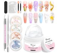 Solide Gel 3D Nail Art BISHENGYF: Clair Faux Ongle Glue 30g, Gel Ongle 3D Sculptant Non Collant, avec 4 Paillette Ongle Nail Art, Paillette Visage Festival pour Débutant Extension Sculpture DIY Salon