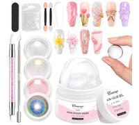 Solide Gel 3D Nail Art BISHENGYF: Clair Faux Ongle Glue 30g, Gel Ongle 3D Sculptant Non Collant, avec 4 Poudre Chrome Ongle Perle Miror(Holo/Jaune/Rose/Blanc), pour Débutant Extension DIY Salon Decora