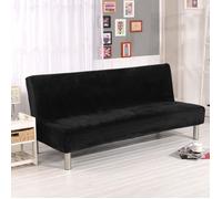 Solide Housse de Clic-Clac Extensible Housse de Canapé Sans Accoudoir Couverture pour Canapé-Lit Couleur Pure - Noir