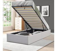 Solide Lit Coffre Gris pour Matelas 90x190 cm - 12 Lattes - Manon + Pieds - Montage Rapide et Facile - revetement PVC Simili Facile d'entretien
