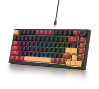 SOLIDEE Clavier de jeu mécanique filaire 75 %, clavier mécanique remplaçable à chaud, rétroéclairage RVB, clavier de jeu QWERTY 82 touches TKL avec bouton rotatif (82 Samouraïs rouges (B))