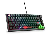 SOLIDEE Clavier de jeu mécanique filaire 75 %, compatible avec échange à chaud, rétroéclairage RVB, clavier de jeu QWERTY TKL 82 touches, clavier NKRO avec bouton rotatif (82 Soundwave)