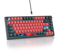 SOLIDEE Clavier de jeu mécanique filaire à 75 %, remplaçable à chaud avec structure Gasket, rétroéclairage RVB, clavier TKL compact 82 touches avec bouton rotatif (82 noir rouge)