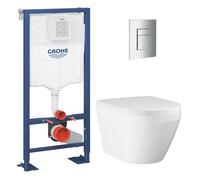 Solido pack WC bâti autoportant + WC sans bride Grohe avec fixations invisibles et abattant SoftClose + plaque (GRGRWR10-FR-FS)