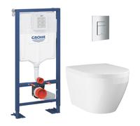 Solido pack WC bâti-support autoportant + WC sans bride Grohe avec abattant SoftClose + plaque (GRGRWR06-FR)