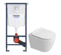 Solido pack WC kit bâti-support 4 en 1 + WC suspendu sans bride Ceramia avec abattant SoftClose + plaque chrome (GRRCEPXWT14-FR)