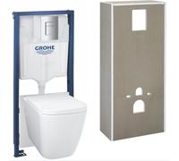 Solido pack WC suspendu + cuvette sans bride + plaque de commande chromée, isolant et habillage à carreler (G36535000)