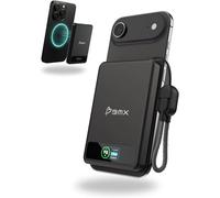 SolidSafe Batterie externe magnétique 5K, argent, chargeur sans fil certifié Qi2 15 W, écran LCD, batterie solide ultra fine pour iPhone 17/16, voyage léger, portable USB-C (noir)