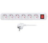 Solight Câble d'extension blanc, interrupteur, 6 prises, 3m PP72