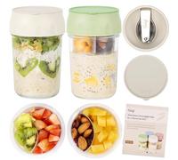 SOLIGT Lot de 2 boîtes de nuit avec couvercles - Blanc avoine / Vert bio