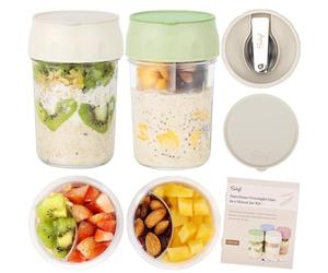 SOLIGT Lot de 2 boîtes de nuit avec couvercles - Blanc avoine / Vert bio