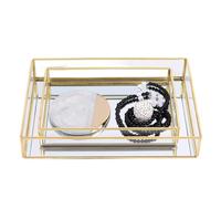 Solinder Boîte de Rangement en Verre plaqué Or avec Bordure en Laiton pour Organisateur de Maquillage ou Plateau à Bijoux, 100% Non Toxique et sans Poussière, Parfaite pour Quelq (Rectangulaire,
